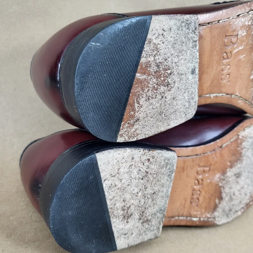 Bass Harrison Tassel Loafers Dress Shoes Mens 8.5 EE Burgundy Leather Slip On